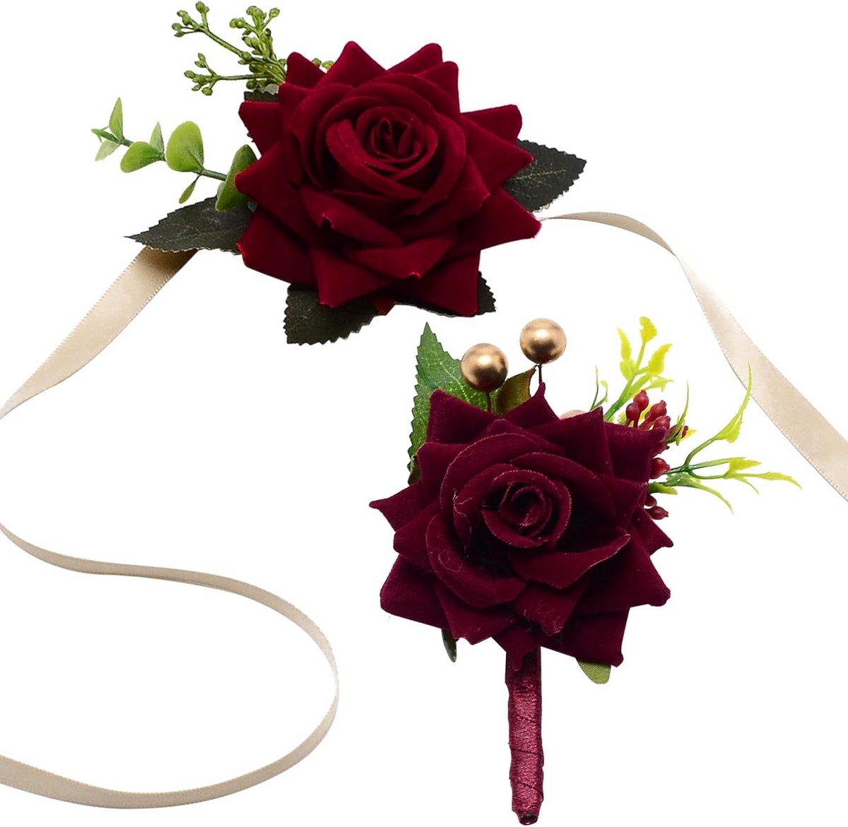 Set van 2 Roze Kunstbloemen voor Pols en Knoopsgat - Bruiloft Accessoires