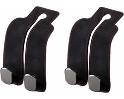 Haken - 2 Stuks - Autostoelhaken - Autostoel Hangers - Auto Organizer Haken - Leer Autostoel Haak - Universeel - Opberghaak - Hoofdsteun portemonneehaken, geschikt voor alle soorten auto's - 17x8.5cm - Zwart