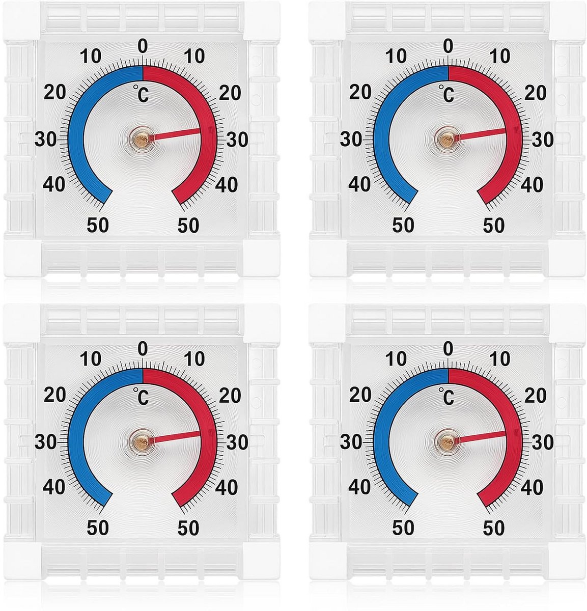 4x Zelfklevende Raamthermometer – Analoog & Nauwkeurig (Tot 50°C) Buiten- & Binnenthermometer