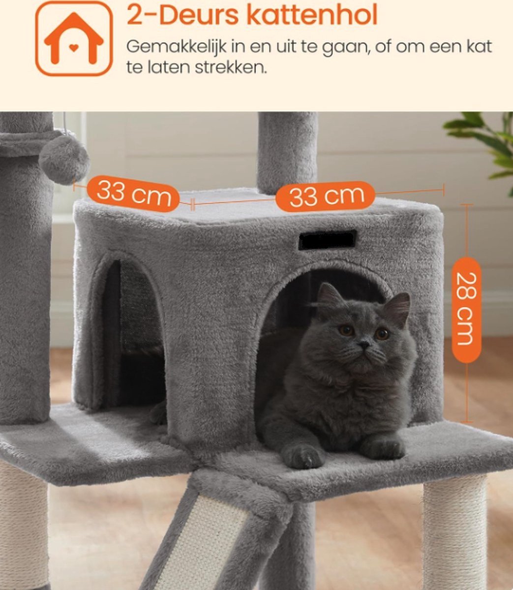 Krabpaal – Kattenhuis & Kattenmand – Kattenboom 96 cm Hoog – Grijs – Duurzaam & Stabiel - 48 x 48 cm – foto 2