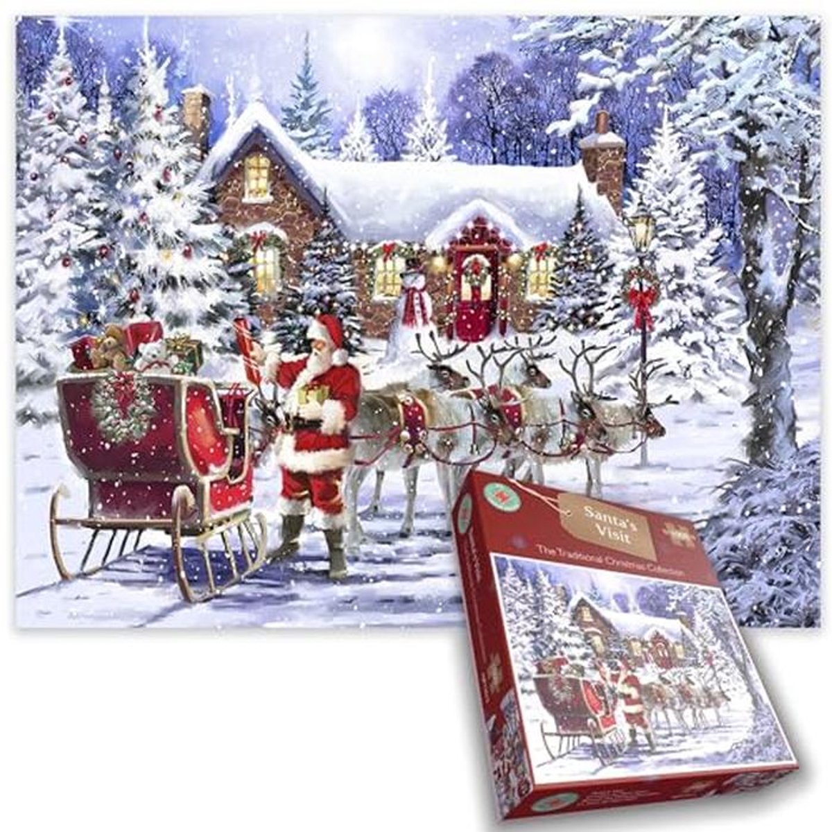 1000 Stukjes Legpuzzel Magische Kerstnacht met Kerstman en Rendieren