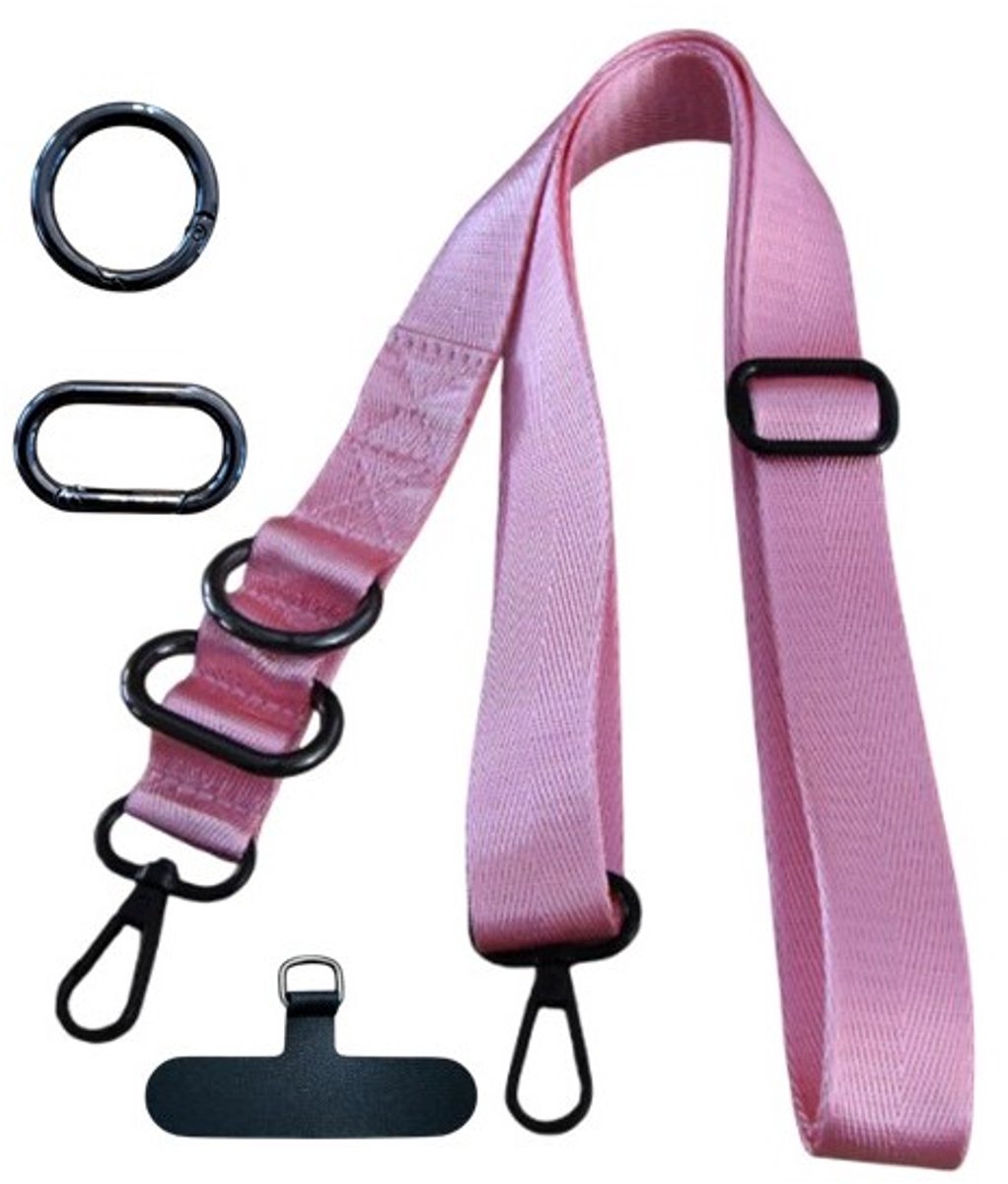 Mj Joys® - Telefoon koord - Telefoonkoord Crossbody - Crossbody Lanyard - Telefoonketting – Telefoon Nekkoord XL - Telefoonkoord Universeel - Phone cord - Telefoonkoorden – Telefoonkoord XL - Verstelbaar tot 160 cm - Roze