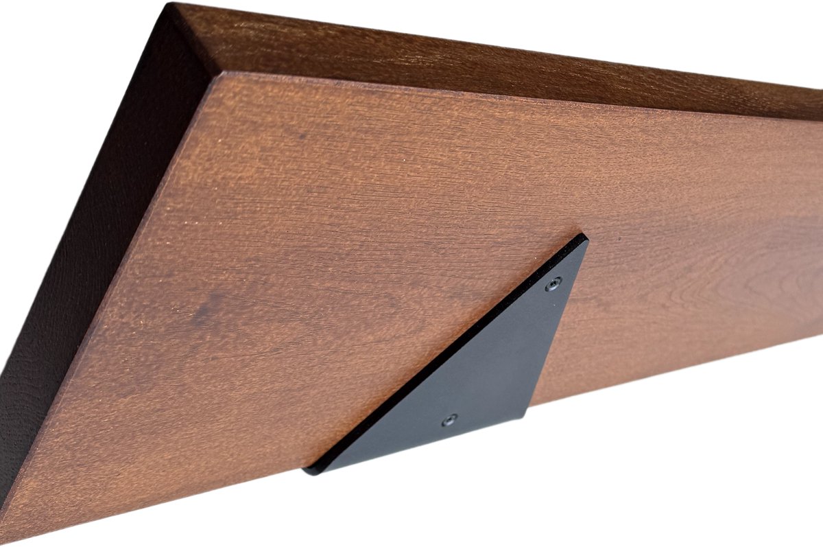 GoudmetHout Wandplank Industrieel - 200 x 20 cm Muurplank - Donker Eiken Hout - Decoratie Wandrek & Boekenrek - Hangplank Keuken - Wall Shelf + 2 Driehoekvormige Mat Zwarte Plankdragers van Staal