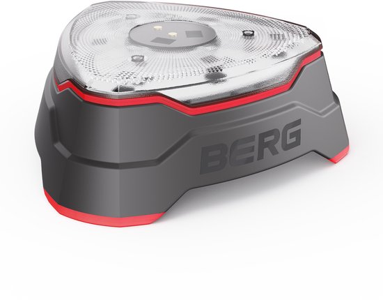 Een BERG Infinity Pod met rode accenten en een transparante bovenkant.