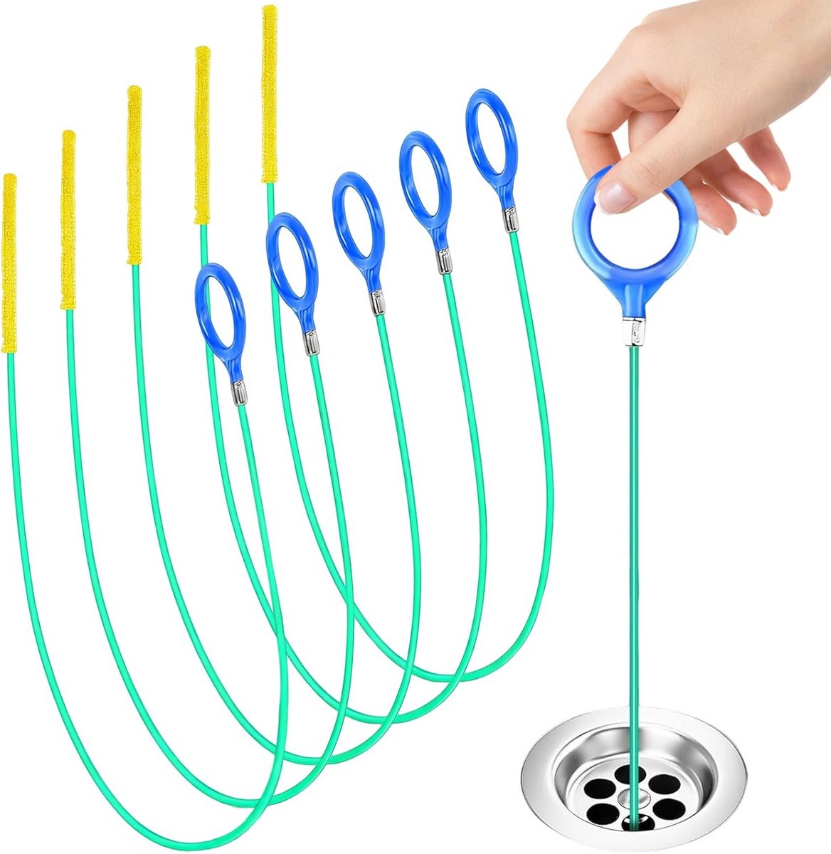 Afvoer reiniger - Buis reiniger - Verstopping oplossen - Versterkte micro-haak - 5 stuks 90 cm - Groen
