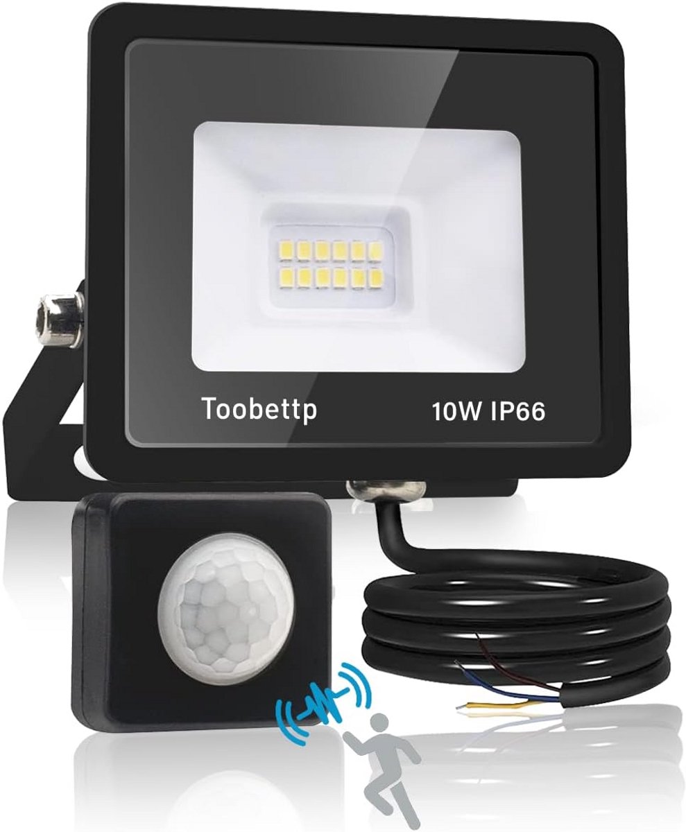 Krachtige LED Buitenlamp met Bewegingssensor - 10W, Helder Wit Licht (6500K), IP66 Waterdicht