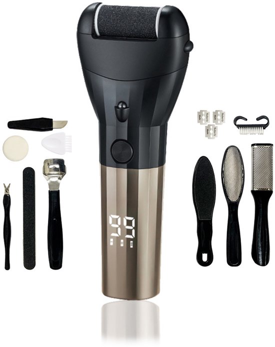 NOZAE Elektrische Eeltverwijderaar - Voetvijl - Inclusief Pedicureset - Professioneel - Eeltrasp - Waterdicht - Oplaadbaar - Eeltmesjes