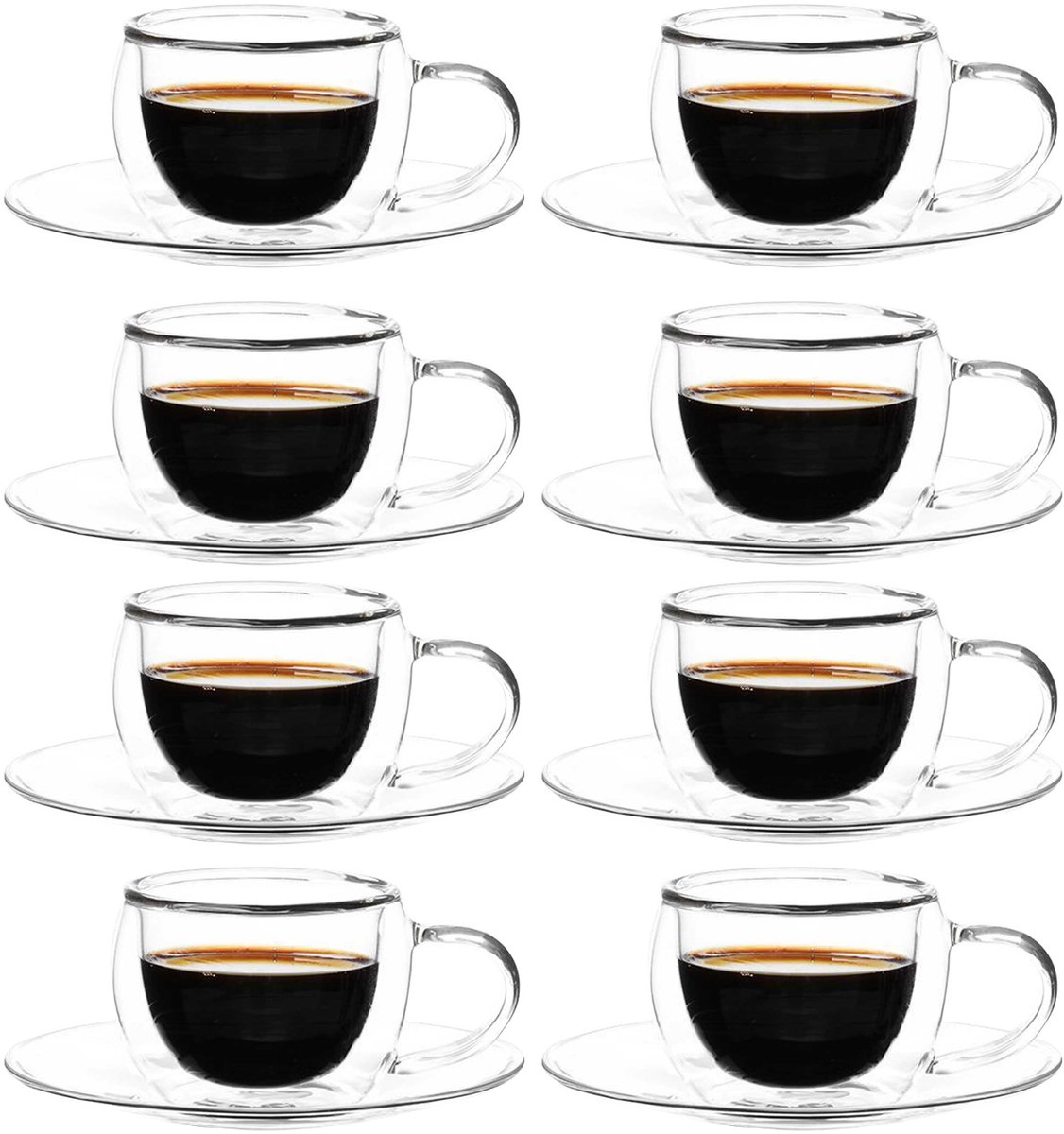 Bricard Dubbelwandige Glazen met Schotel - 140ml - Set van 8 - Koffieglas - Turkse Koffieglazen en onderzetters