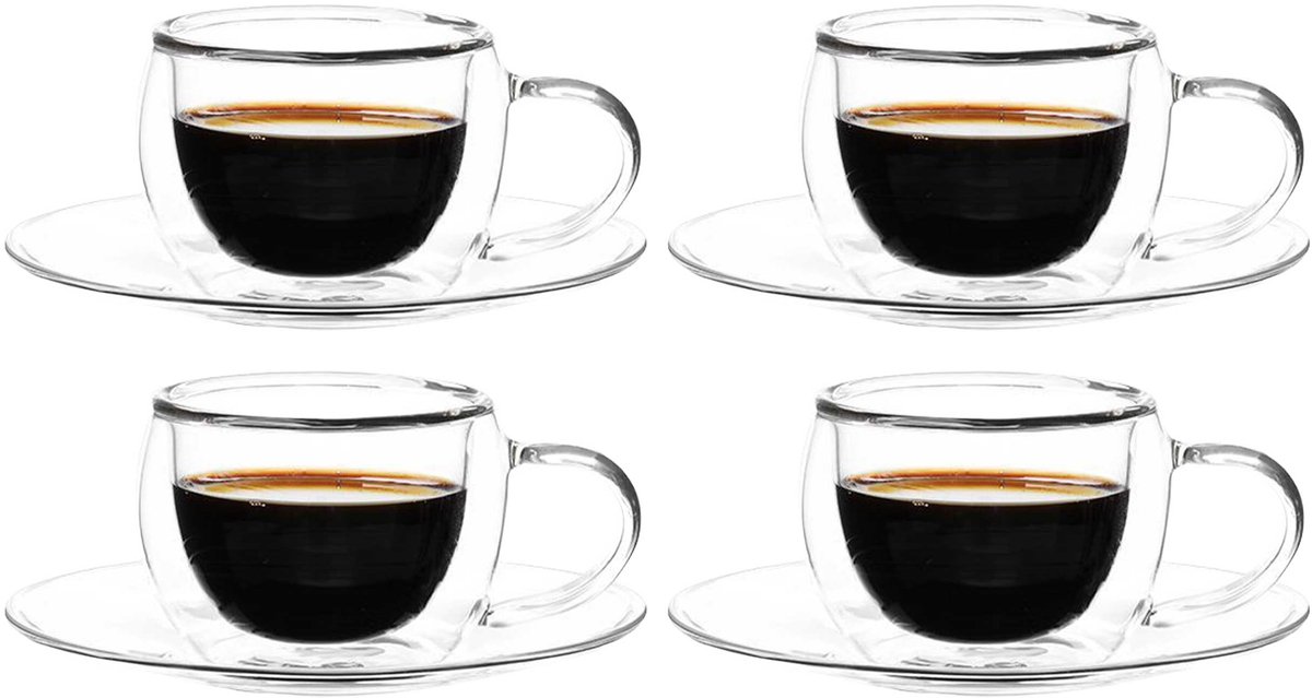Bricard Dubbelwandige Glazen met Schotel - 140ml - Set van 4 - Koffieglas - Turkse Koffieglazen en onderzetters