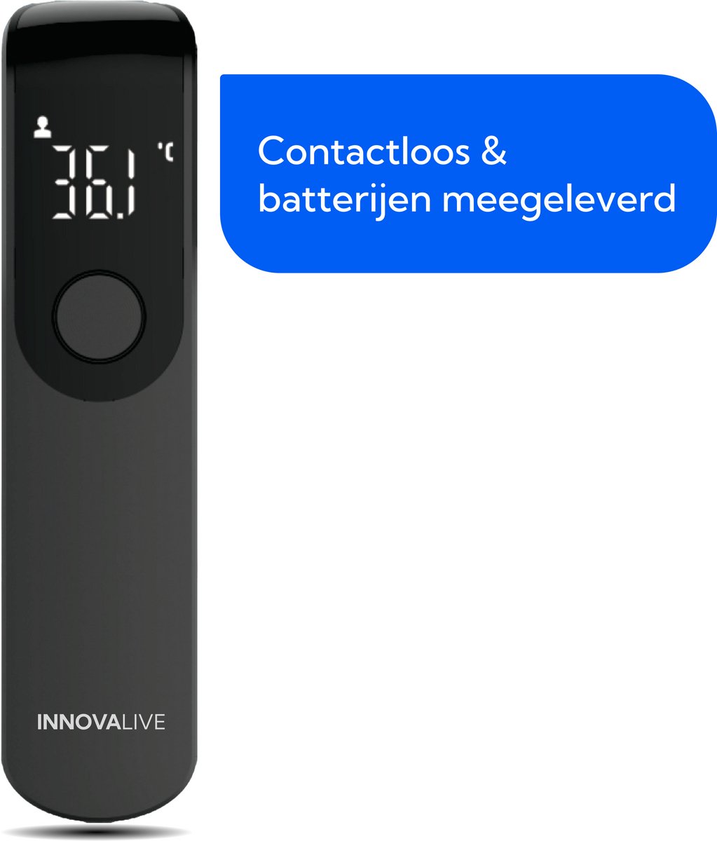 InnovaLive® Digitale Koortsthermometer voor volwassenen – Digitaal - Contactloos – Zwart