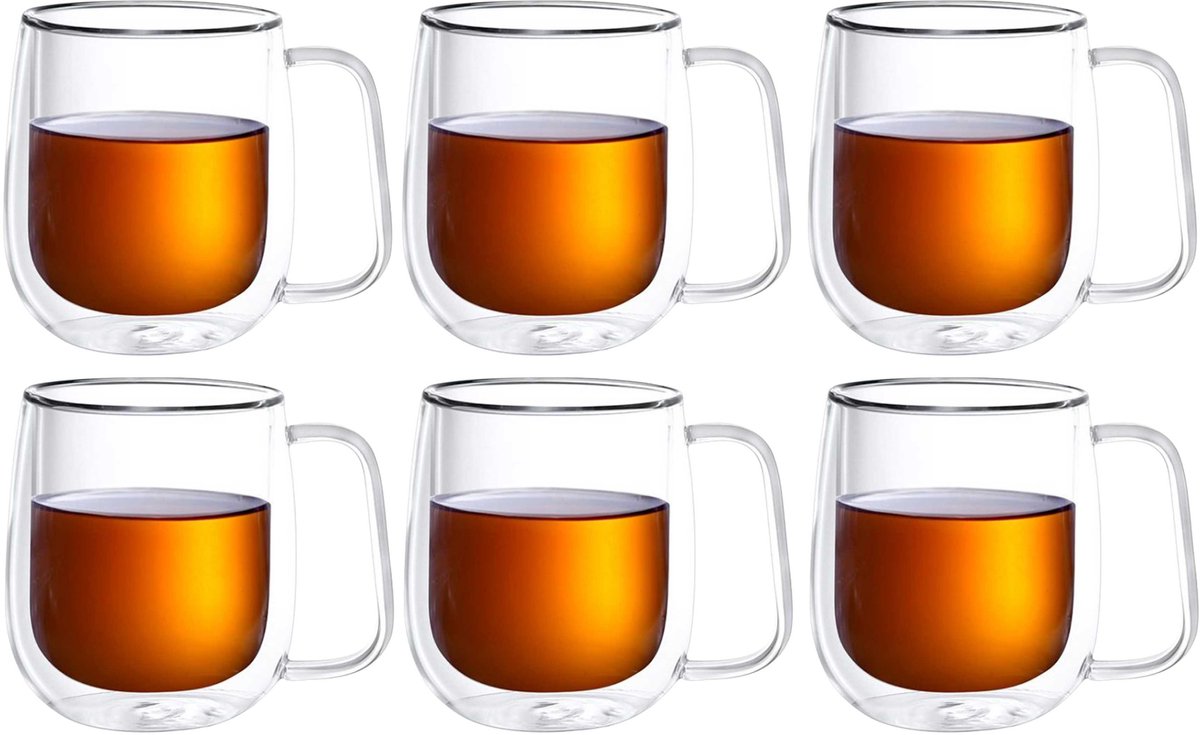 Bricard Dubbelwandige Glazen met Oortje - 300ml - Set van 6 - Koffieglas - Theeglas