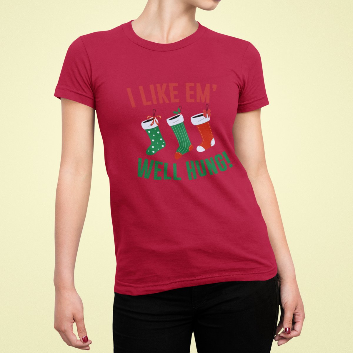 I Like Them Well Hung - T-shirt Vrouw - T-shirt Rood - Grappig T-shirt - Maat L - Cadeau Vrouwen - Limited Edition