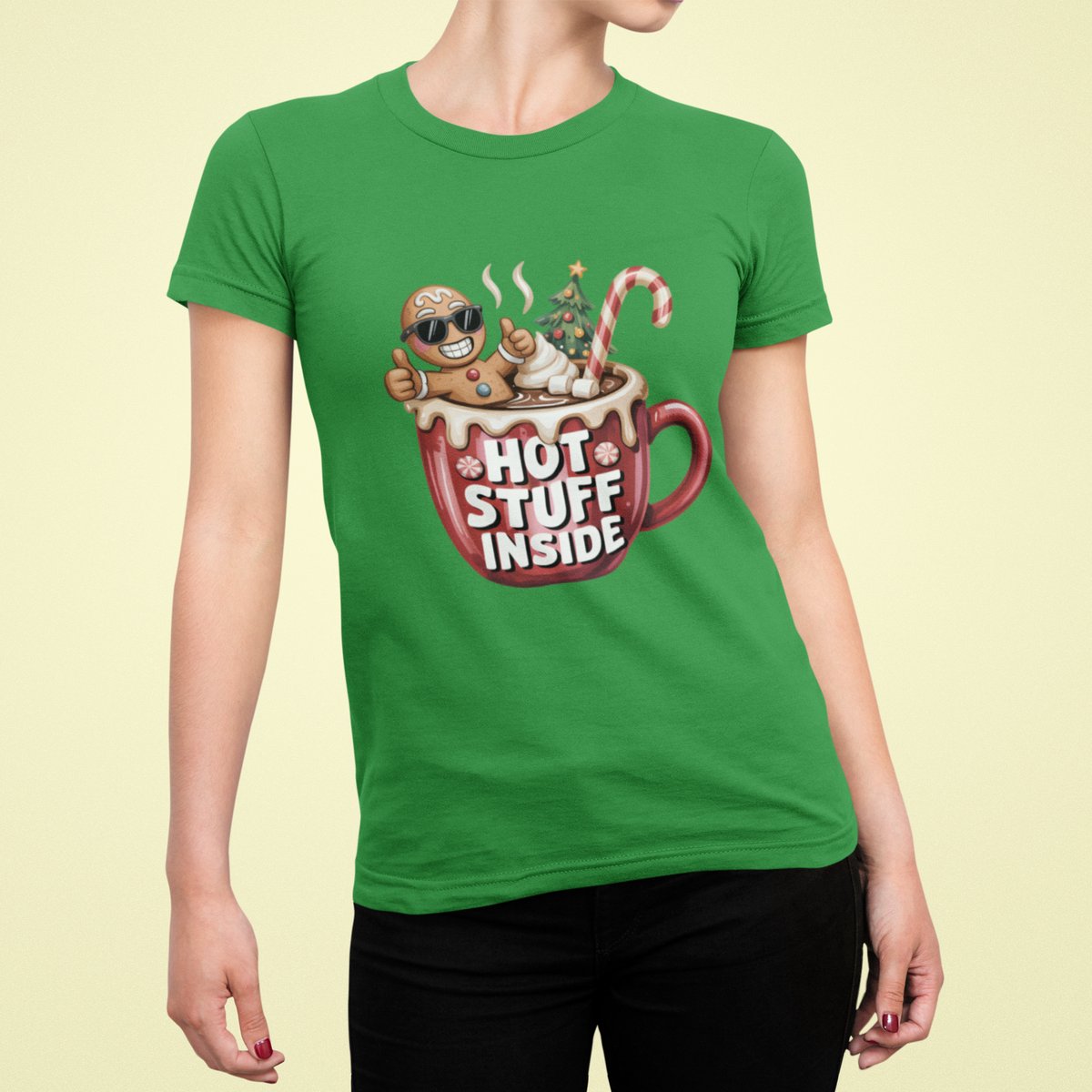 Hot Stuff Inside - T-shirt Vrouw - T-shirt Groen - Grappig T-shirt - Maat M - Cadeau Vrouwen - Limited Edition