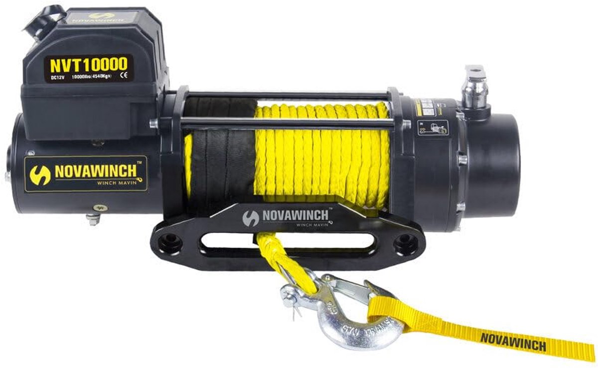 NovaWinch NVT10000SR- Elektrische lier 12V - 4536 kg trekkracht - Met synthetische liertouw met haak 26 meter - Incl. 4m kabelafstandsbediening