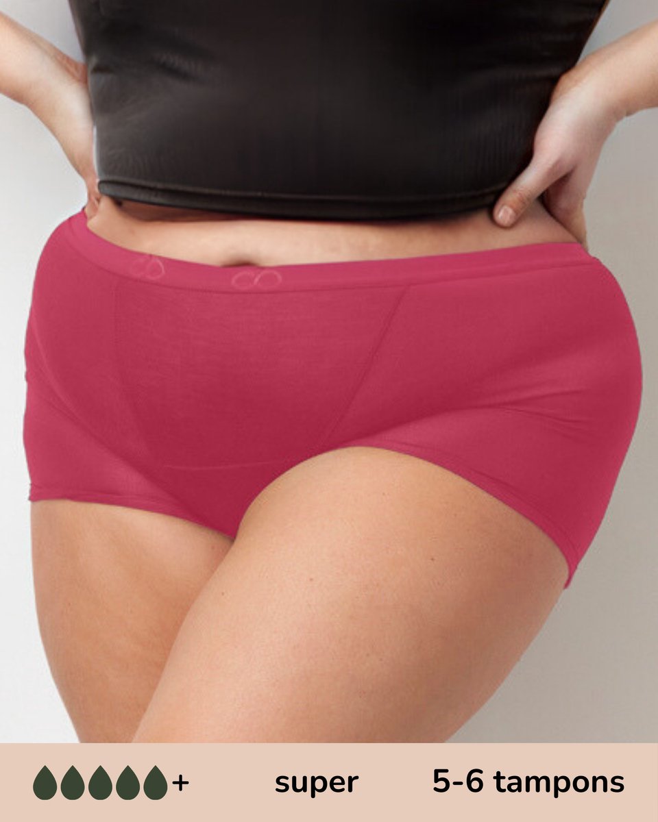 Moodies menstruatie ondergoed - Bamboe Boyshort - super kruisje - maat XXL - ruby roze