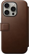 Nomad Modern Leather Folio - Book cover hoesje voor iPhone 15 Pro - Nomad leder - Geschikt voor MagSafe en draadloos opladen - Bruin