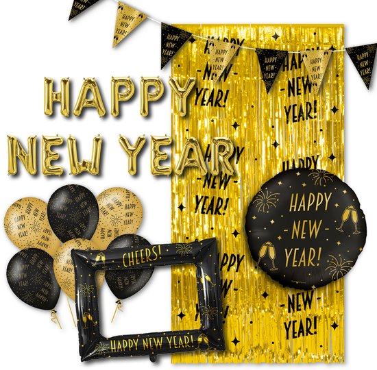 Happy New Year slinger| Zwart en goud folie | 1,35m