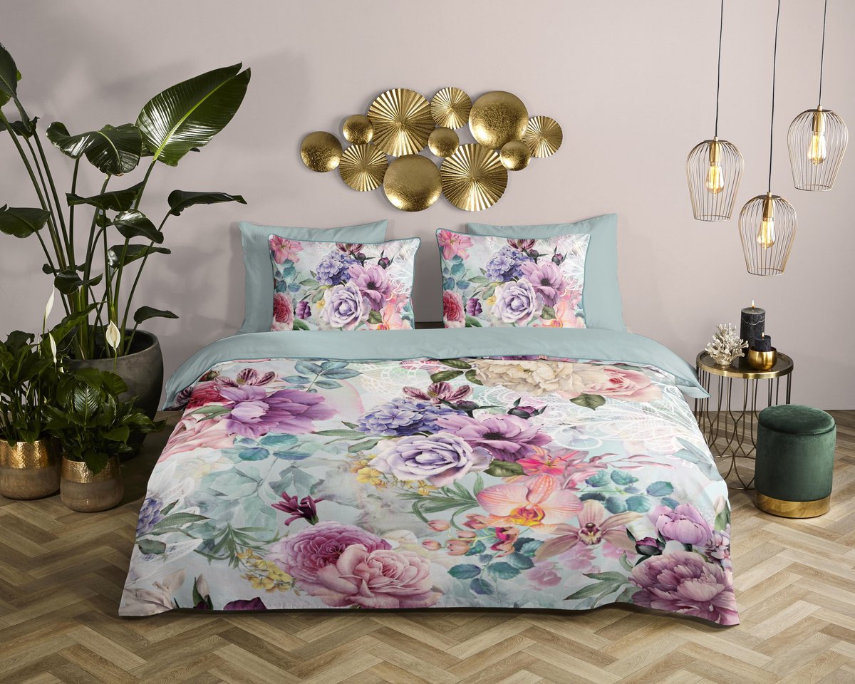Descanso dekbedovertrek bloemen - Lits jumeaux 240x200/220 cm - Multi - 100% Katoen satijn