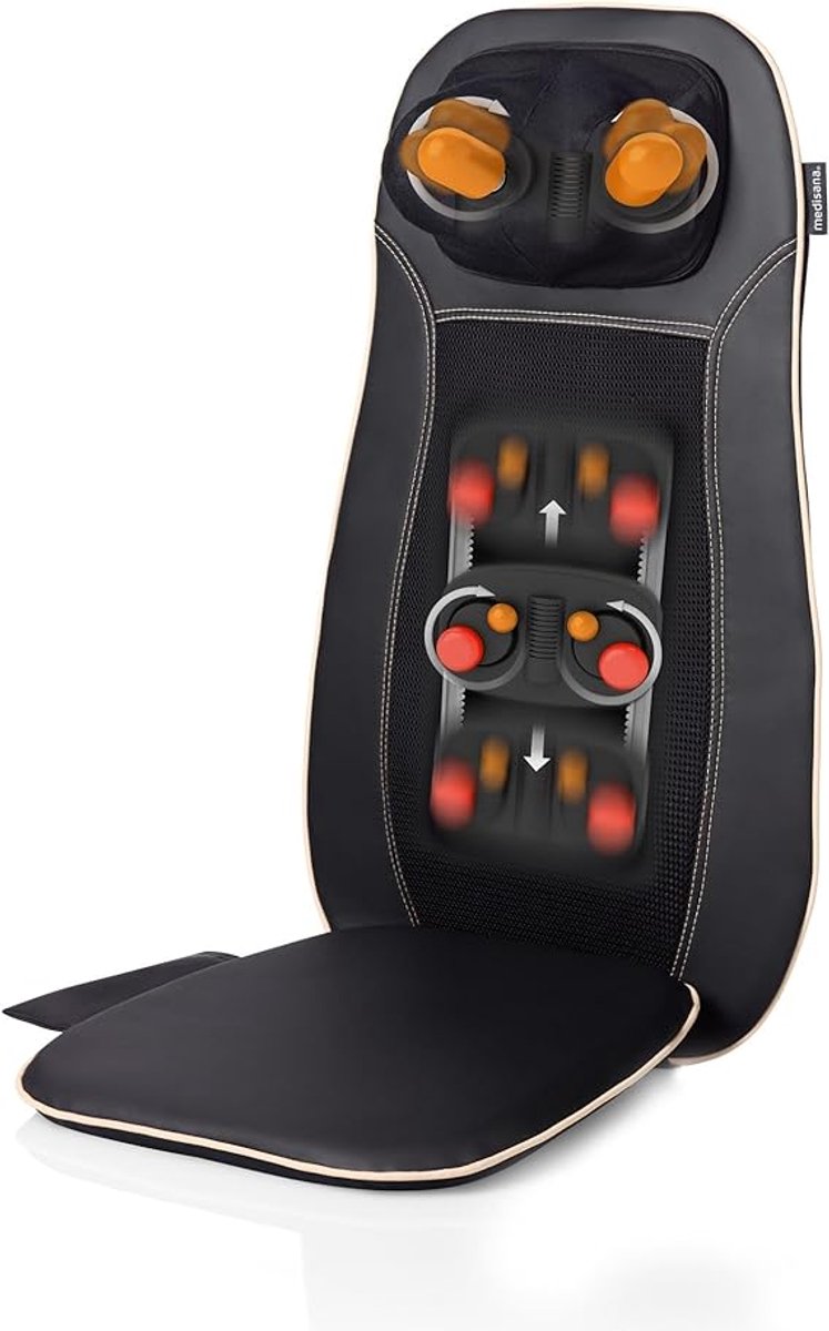 Massagezitkussen Shiatsu – 3 Massagezones (boven/onder/gehele rug) – Nekmassage, Warmte- & Roodlichtfunctie – Met Afstandsbediening – Past op Elke Stoel – Zwart