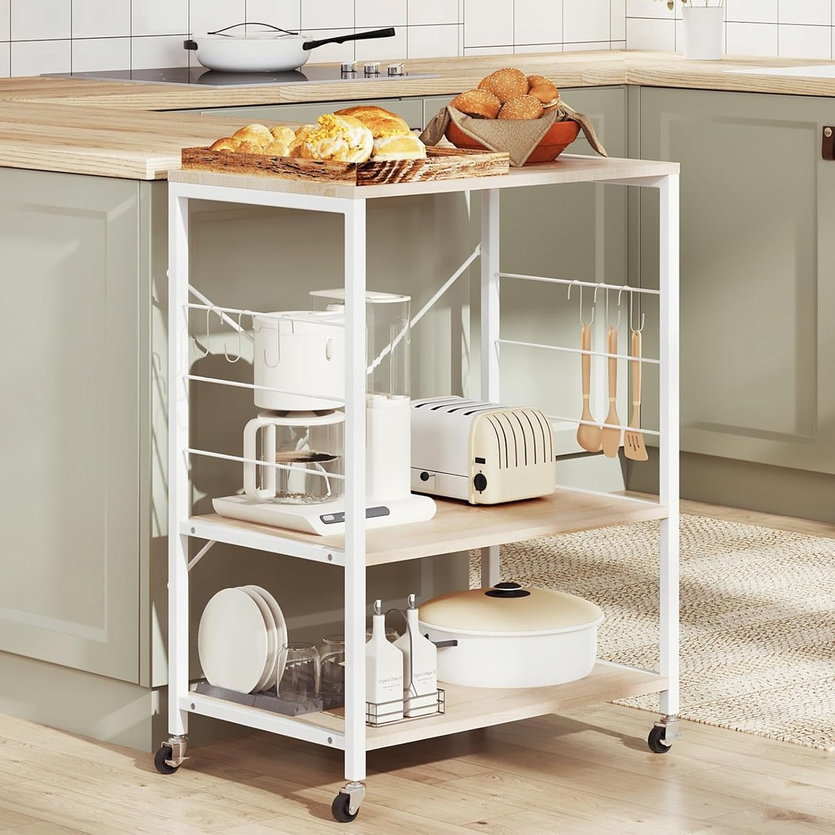 Multifunctionele Keukenplank op Wielen met – Wit – Industrohome
