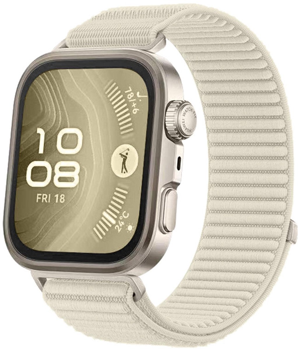 Nylon bandje - geschikt voor Huawei Watch Fit 4 Pro / 4 / 3 - geribbeld met klittenband - beige