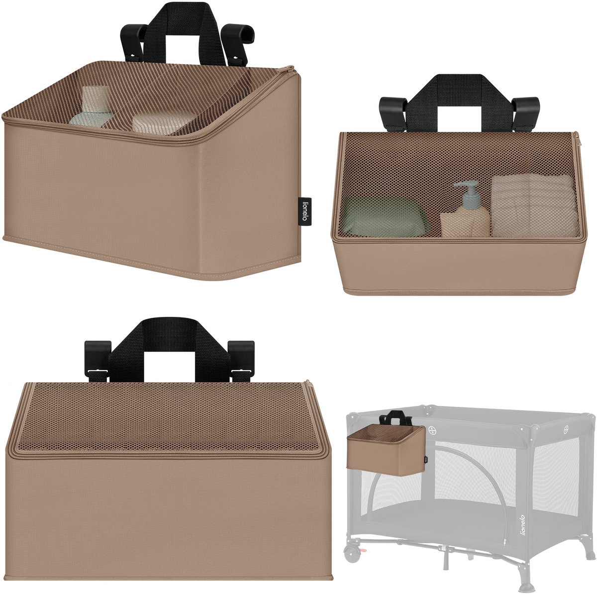 Lionelo Sidepocket Medium – Bedside Pocket Wiegorganizer 43×15×23 cm – 3 ritsvakken & handvat – Voor reisbed, co-sleeper & box – Verstevigd, multifunctioneel & afneembaar