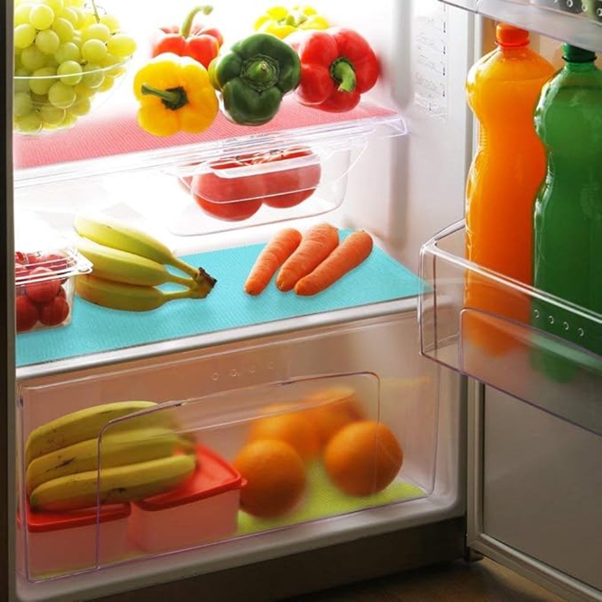 Candala Koelkastmat, 10 stuks koelkast pad salade groenten verse voering, siliconen, antislip, wasbaar, doe-het-zelf, 3 gemengde kleuren, 45 x 29 cm