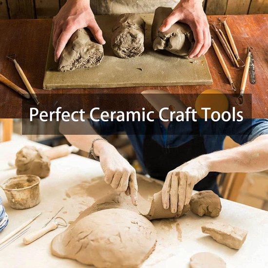 Kleigereedschappen 13-delige aardewerkgereedschapsset Hout en metaal Polymeerkleigereedschappen Beeldhouwengereedschappen Kleimodelleringsgereedschappen voor volwassenen Beginners Aardewerk Keramiek Sculptuur, snijwerk, schraper van Merkloos	 — afbeelding 4