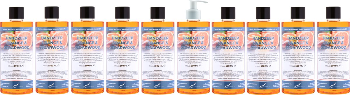 Handzeep Sweet Orange & Cedarwood 500 ml - set van 10 stuks - met gratis pomp - Voordeelverpakking