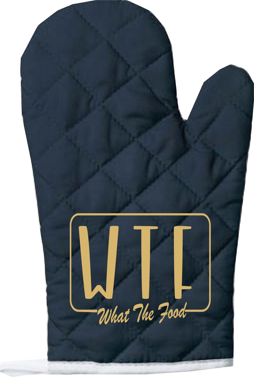 EIZOOK Functionele Ovenwant- Navy Blauw met Gouden Opdruk WTF What The Food