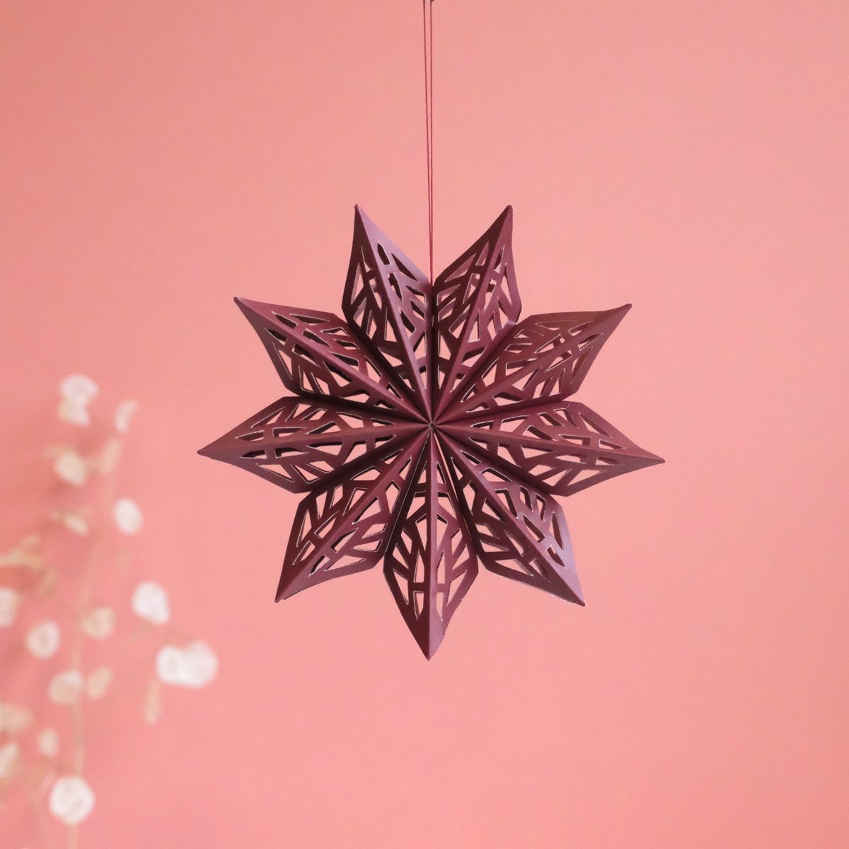 Papieren Sneeuwvlok Bordeaux Rood - Only Natural Kerstster - Kerstcadeau - Kerstdecoratie - Papierdecoratie