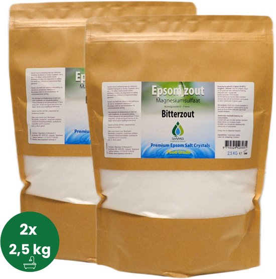 SoLMAG Epsom zout 5 kg (2x2,5 kg) - Bitterzout - Magnesium sulfaat - Badzout -...