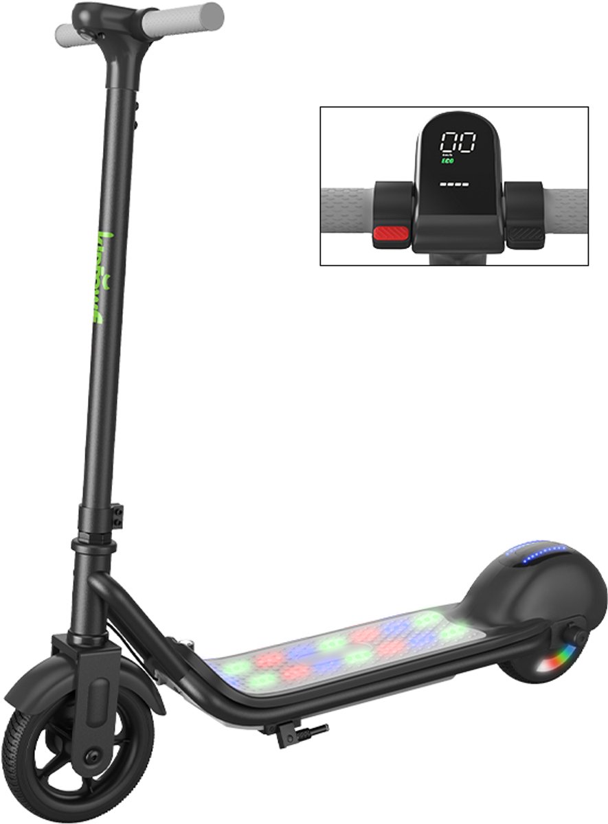 KIDDOWE K1 Elektrische Step Kinderen - 6 tot 12 jaa - 130W - Max 14 km/u - 5-8 km Bereik - Incl LED wielen - Zwart