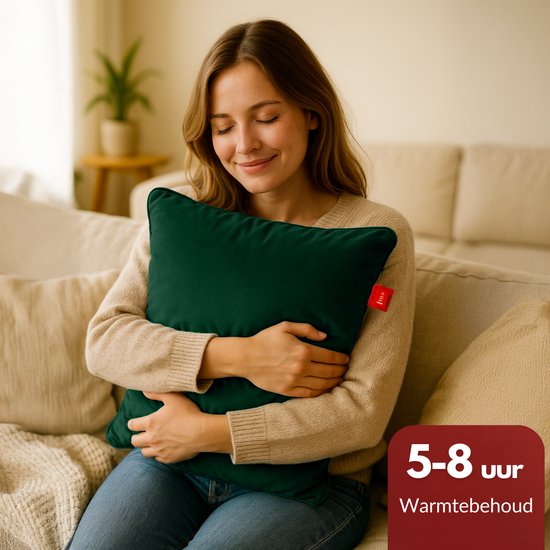 Coozie Oplaadbaar Warmtekussen – Draadloos & Bedraad – 45–65°C – Velvet – 45 x 45 cm – Donkergroen – Elektrisch Kussen – Incl. Powerbank – Tot 8 uur warmte