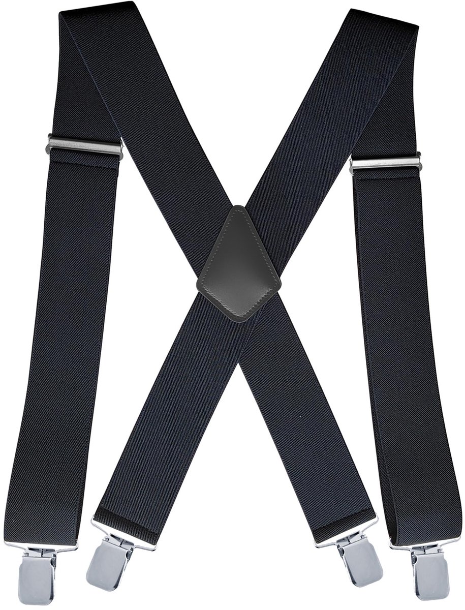 1 stuk - Bretels - 5 cm breed - Elastische X-vormige schouderbanden - Met 4 clips - Geschikt voor broeken, werkkleding en jeans - Ideaal voor bruiloften en zakelijke gelegenheden - Verstelbare banden - Geschikt voor mannen - Zwart
