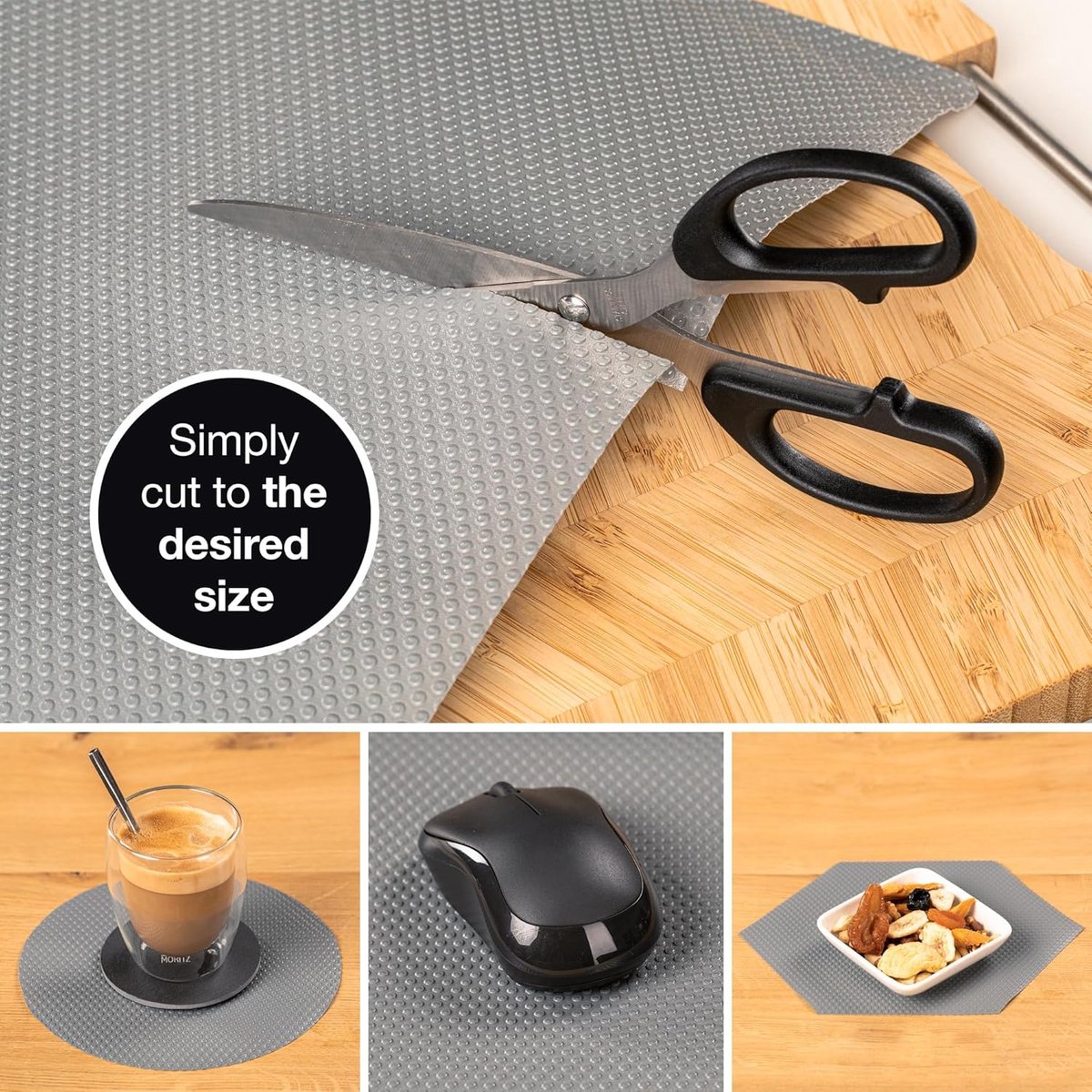 Candala 4x grijze lademat 50cm breed - antislipmat laden 50x150 cm - als lade-inleg keuken of kastfolie - incl. 20 bordstickers