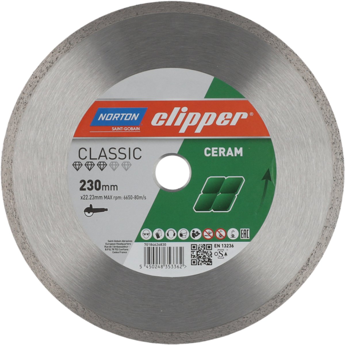 NORTON CLIPPER Diamantdoorslijpschijf Classic Keramisch D180mm bo...