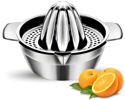 HI NATURE™ Robuuste Kwaliteit Citroenpers | Limoenpers met Bakje - Handmatige Citruspers - Lemon squeezer - Citrusknijper - Fruitpers - Sinaasappelpers | Zilver