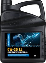 Zwarte 5L jerrycan Lindemann OW-30 LL Fully Synthetic Motor Oil met een label dat een zuiger in water toont.