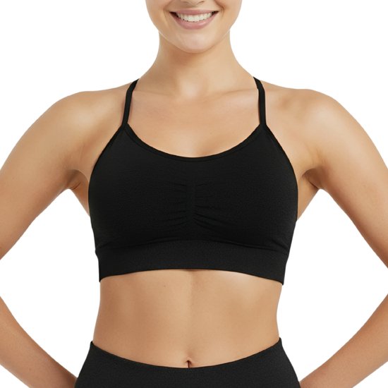 BH de Sport sans armatures - Taille L - Zwart - BH de Sport Extra confortable - soutien-gorge de sport femme - amortisseur - sans couture - haut de sport