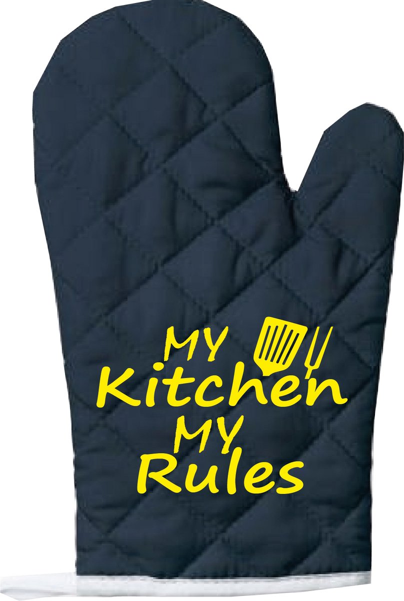 EIZOOK Functionele Ovenwant- Navy Blauw met Gele Opdruk My Kitchen My Rules