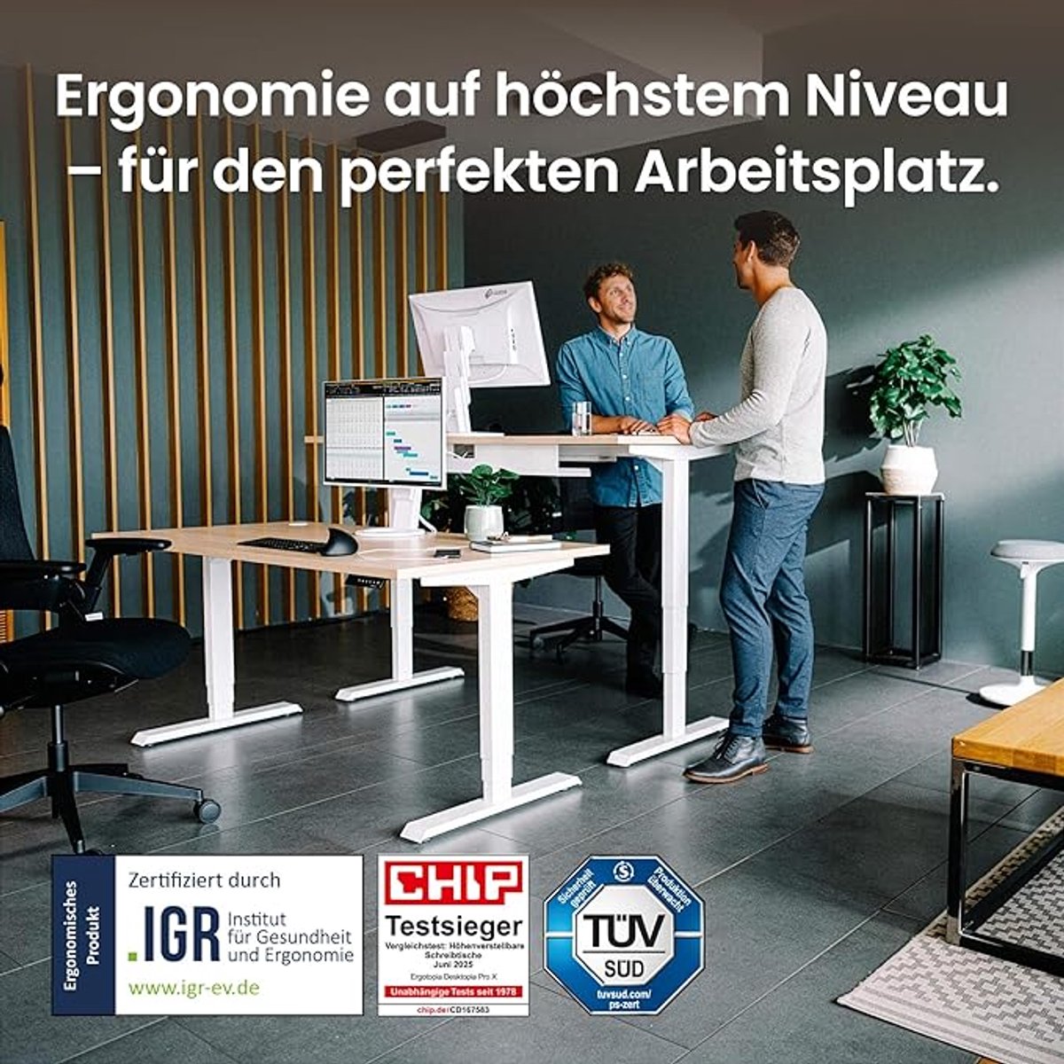 Elektrisch Bureau Altameubel Desktopia Elite X – In Hoogte Verstelbaar, Ergonomisch Statafel Bureau van Massief Eikenhout, Stil & Sterk, 180x80 cm, Wit Frame, OLED Handset met Geheugenfunctie, Ideaal voor Kantoor of Thuiswerk