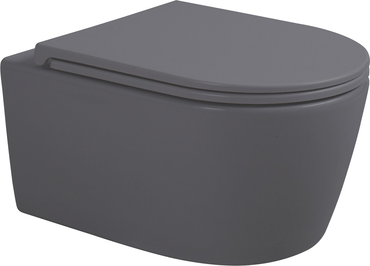 Kayvit Hangtoilet Mat Grijs | Softclose | Quickrelease | Randloos (met bril)