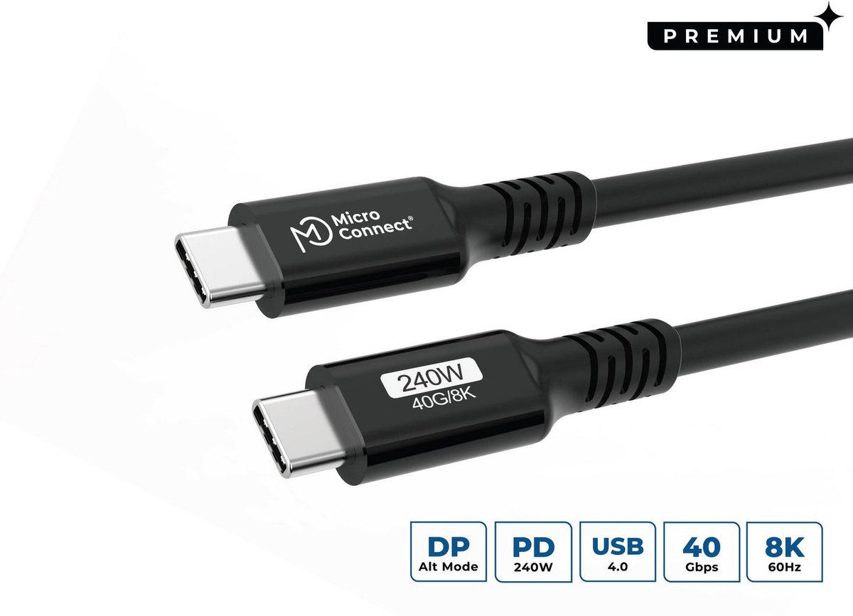 Microconnect USB4CC3-240W USB-kabel USB4 Gen 3x2 3 m USB C Zwart