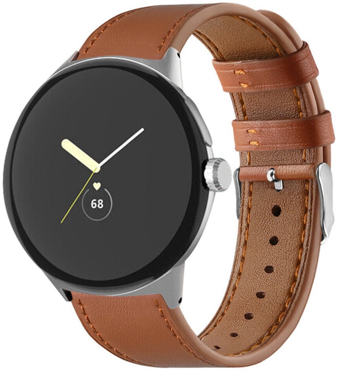 Leren bandje - RVS - geschikt voor Google Pixel Watch 4 (41mm) / Pixel Watch 3 (41mm) / Pixel Watch 2 / Pixel Watch - gespsluiting - bruin