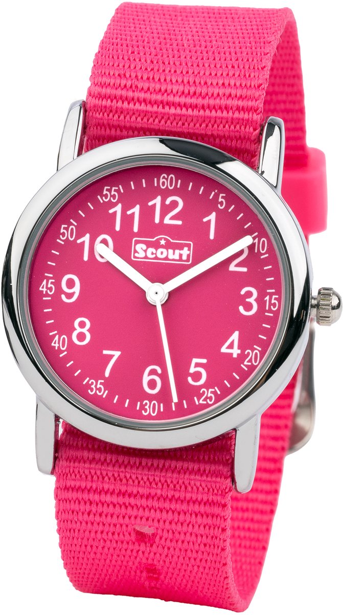 Scout Kinderuhr analog aus der Serie "Start up" mit pinkem Textilband und Quarzwerk, wasserdicht bis 5bar