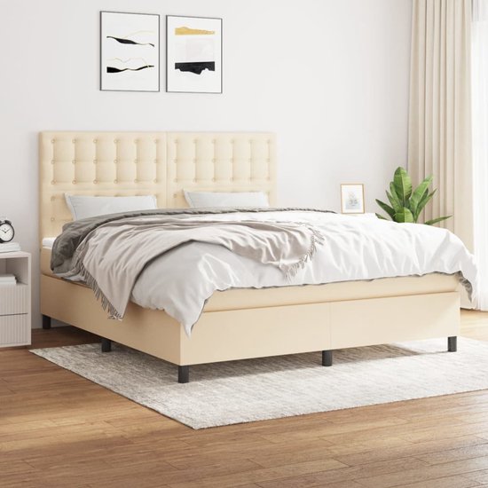 vidaXL - Boxspring - met - matras - stof - crèmekleurig - 160x200 - cm