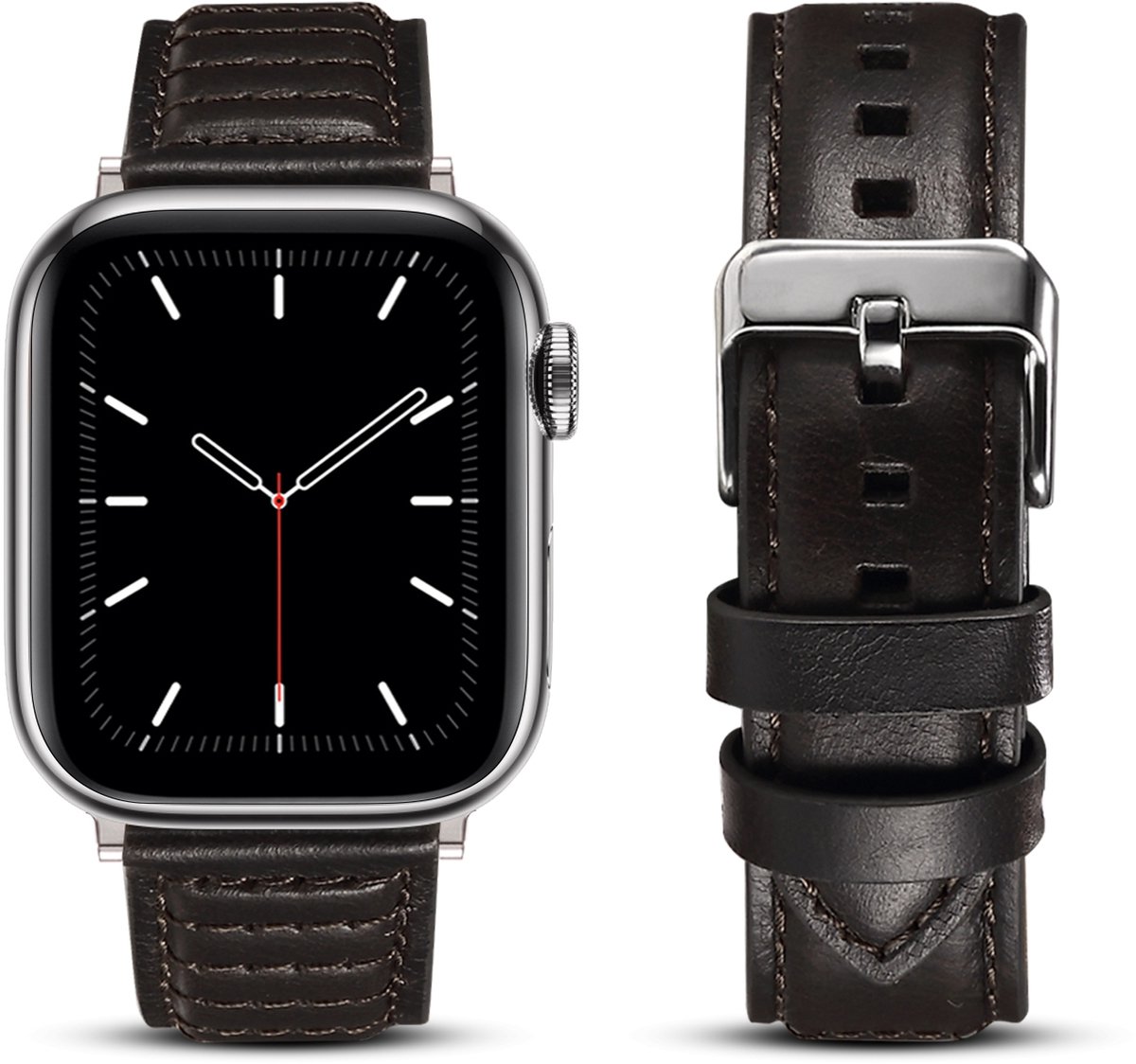 By Qubix - Oil Wax Leren band - Zwart - Geschikt voor Apple Watch 38mm / 40mm / 41mm / 42mm