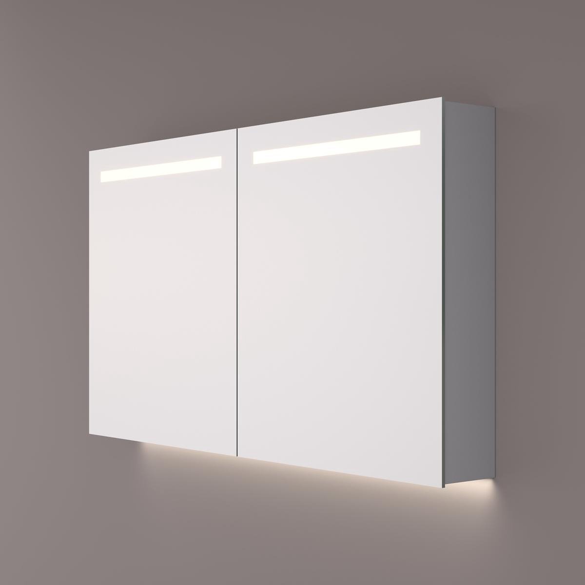 HIPP Design spiegelkast - Horizontale LED Banen en Indirecte LED - 100 x 70 x 14 cm - met Spiegelverwarming en 2 Geaarde Stopcontacten - Verstelbare Glazen Planchetten