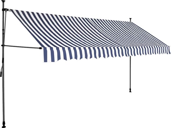 vidaXL - Luifel - handmatig - uitschuifbaar - met - LED - 400 - cm - blauw - en - wit